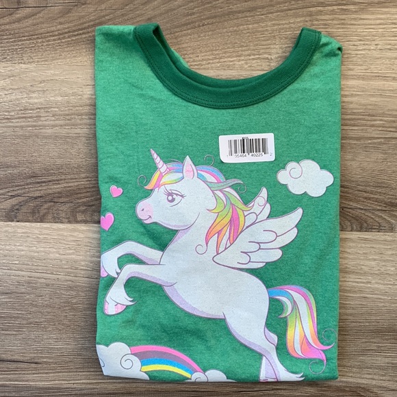 Green Unicorn Rainbow Top Kids Medium M Anvil Green T-shirt Short Sleeve New - Picture 5 of 5